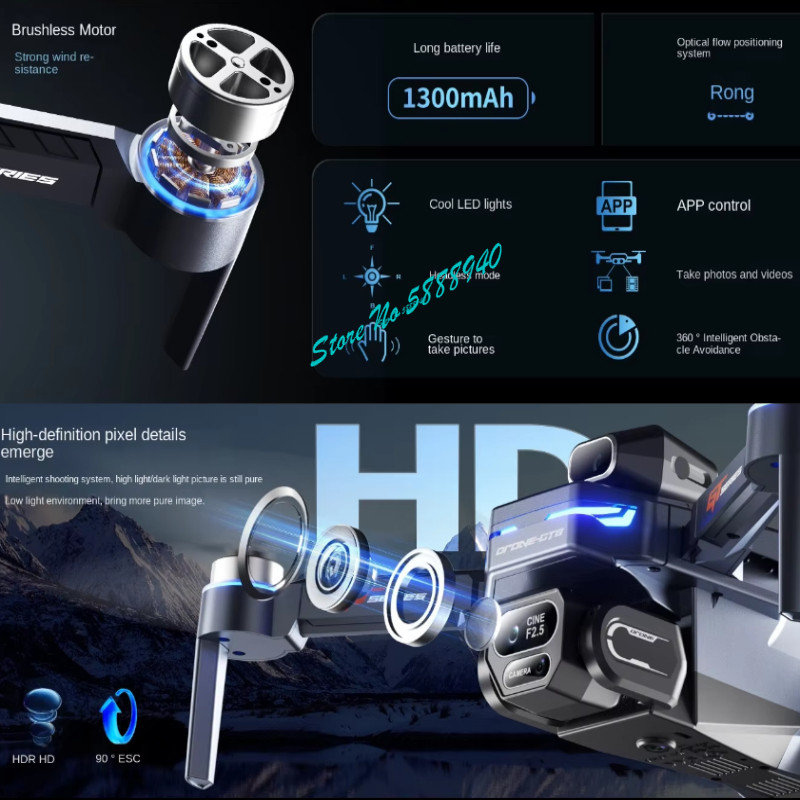 Brushless 8K ESC Three Camera  - Drone Rc Fpv Manual ulasan dan harga